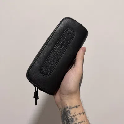 Pre-owned Chrome Hearts Xl Sunglasses Leather Pouch Holder Dagger Zip In Black