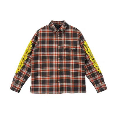 Pre-owned Chrome Hearts Yellow Cross Logo Plaid Quilted Shirt Jacket In Black/red