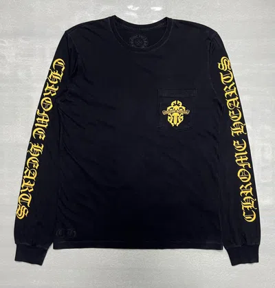 Pre-owned Chrome Hearts Yellow Dagger Script Pocket Long Sleeve In Black
