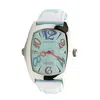 Chronotech Blue Leather Watch In White