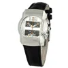 Chronotech Black Leather Watch In Burgundy