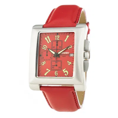 Chronotech Red Leather Watch In Blue