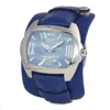 Chronotech Blue Leather Watch In Silver