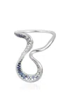 Chrstns Paris 18k White Gold Fluere Diamond Sapphire Ring In Blue