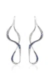 Chrstns Paris 18k White Gold Udor Diamond Sapphire Earrings In Blue
