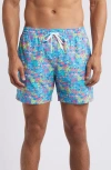 Chubbies Men's The Tropical Bunches Quick-dry 5-1/2" Swim Trunks With Boxer-brief Liner In Bright Blue Tropical