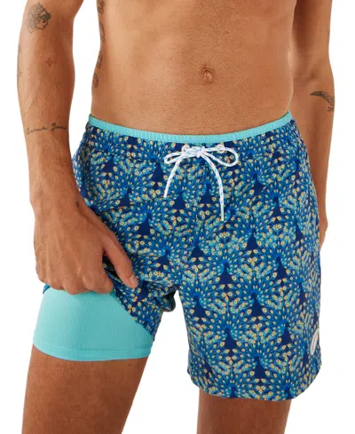 Chubbies Men's The Fan Outs Quick-dry 5-1/2" Swim Trunks With Boxer-brief Liner In Navy