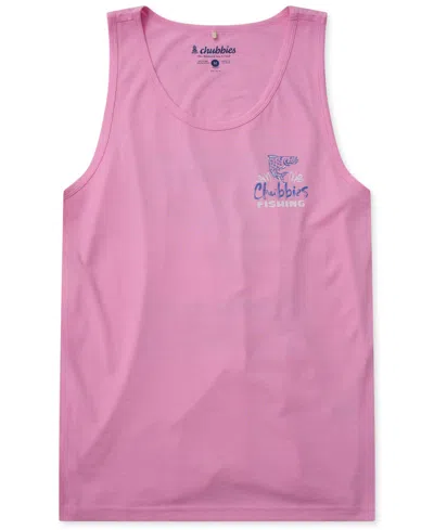 Chubbies Men's The Hook, Line, And Sinker Scoop Neck Graphic Tank Top In Pink