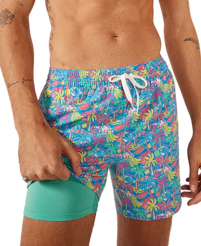 Chubbies Men's The Tropical Bunches Quick-dry 5-1/2" Swim Trunks With Boxer-brief Liner In Bright Blue