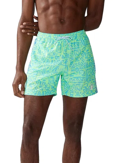 Chubbies Shakedowns Swim Trunk In Green Geometric In Multi