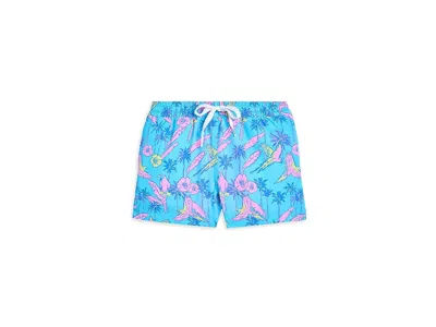 Chubbies The Flock Parties (boys Lined Swim Trunk) (big Kid) Boy's Swimwear Turquoise/aqua/pattern Based : Sm In Blue