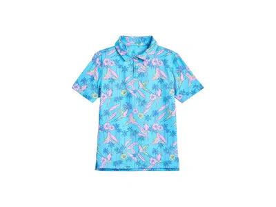 Chubbies The Flock Party (boys Performance Polo) (big Kid) Boy's Clothing Turquoise/aqua/pattern Base : Lg (1 In Blue
