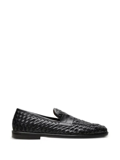 Chuckies Woven Leather Loafers In Black