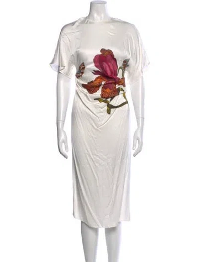 Pre-owned Chufy Crew Neck Midi Length Dress In White