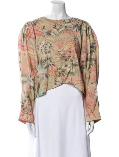 Pre-owned Chufy Floral Print Bateau Neckline Crop Top In Green