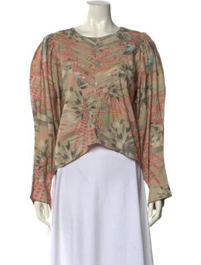 Pre-owned Chufy Floral Print Bateau Neckline Crop Top In Green