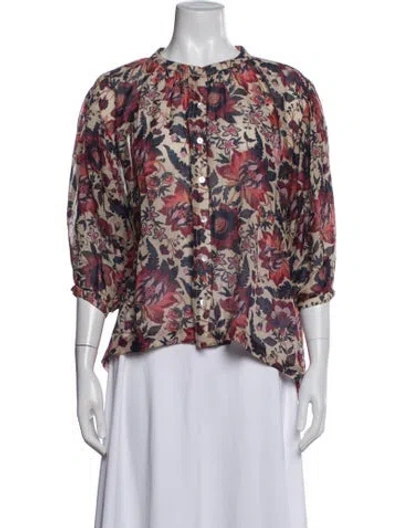 Pre-owned Chufy Floral Print Crew Neck Blouse In Blue