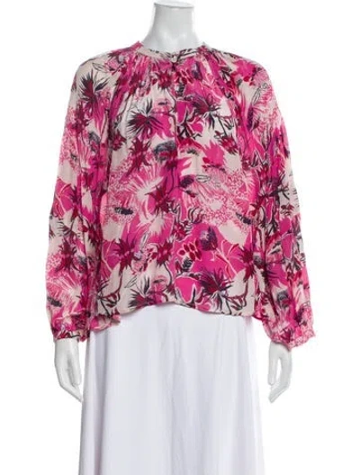 Pre-owned Chufy Floral Print Crew Neck Blouse In Pink