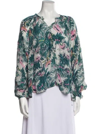 Pre-owned Chufy Floral Print Crew Neck Blouse W/ Tags In Blue