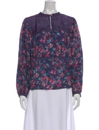 Pre-owned Chufy Floral Print Crew Neck Blouse W/ Tags In Purple