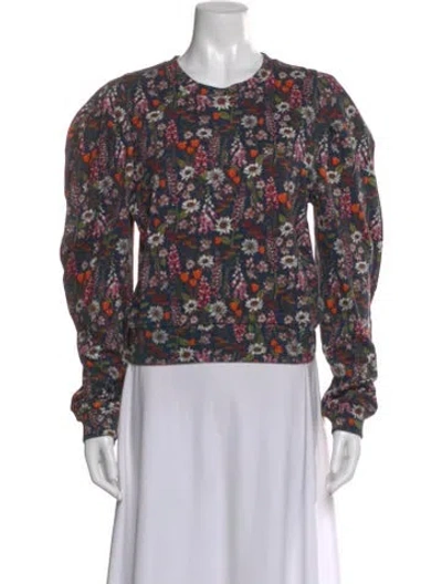 Pre-owned Chufy Floral Print Crew Neck Sweater In Blue