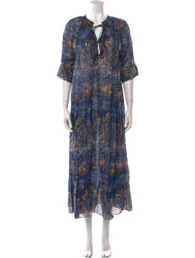 Pre-owned Chufy Floral Print Long Dress In Blue