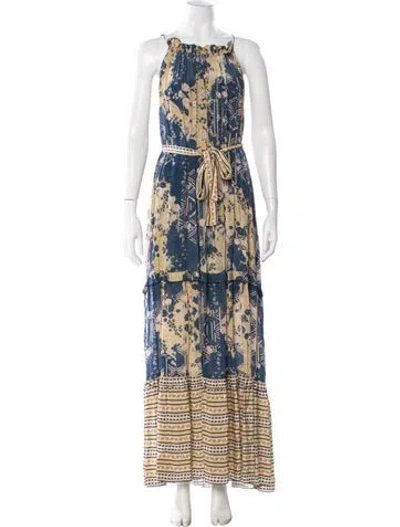 Pre-owned Chufy Floral Print Long Dress In Blue