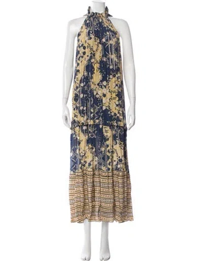 Pre-owned Chufy Floral Print Long Dress In Blue