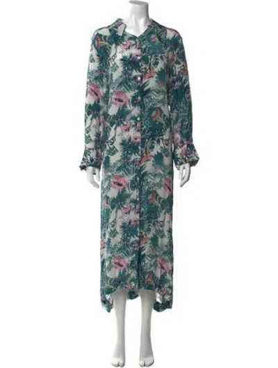 Pre-owned Chufy Floral Print Long Dress In Blue