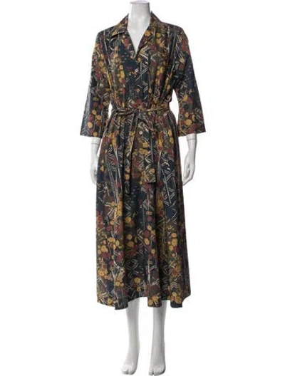 Pre-owned Chufy Floral Print Long Dress In Blue