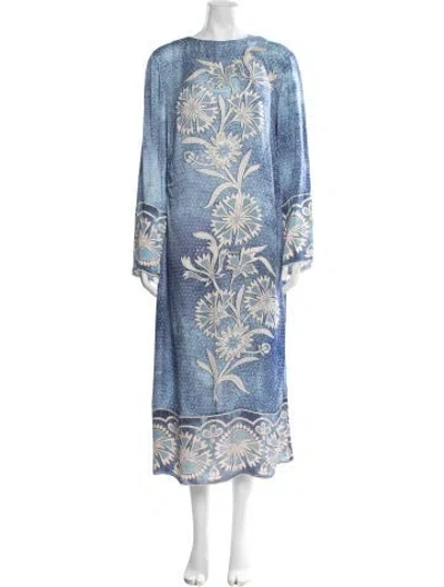Pre-owned Chufy Floral Print Long Dress In Blue