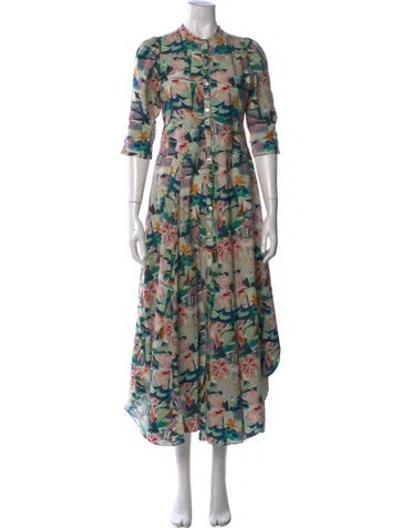 Pre-owned Chufy Floral Print Long Dress In Blue/green/pink