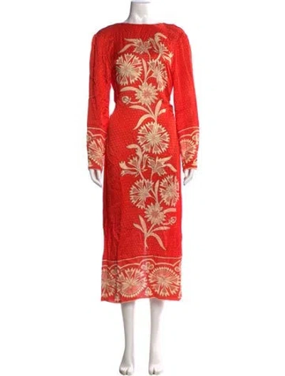 Pre-owned Chufy Floral Print Long Dress In Orange