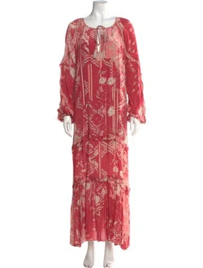 Pre-owned Chufy Floral Print Long Dress In Red