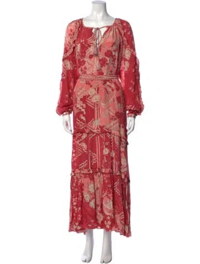 Pre-owned Chufy Floral Print Long Dress In Red