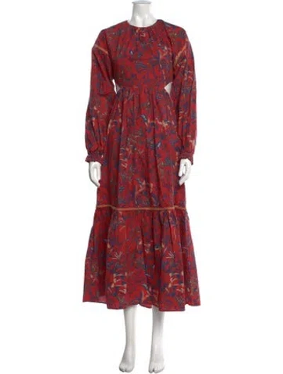 Pre-owned Chufy Floral Print Long Dress In Red
