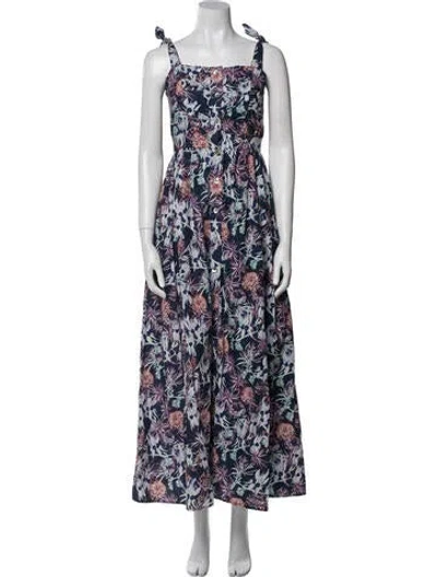 Pre-owned Chufy Floral Print Long Dress W/ Tags In Blue