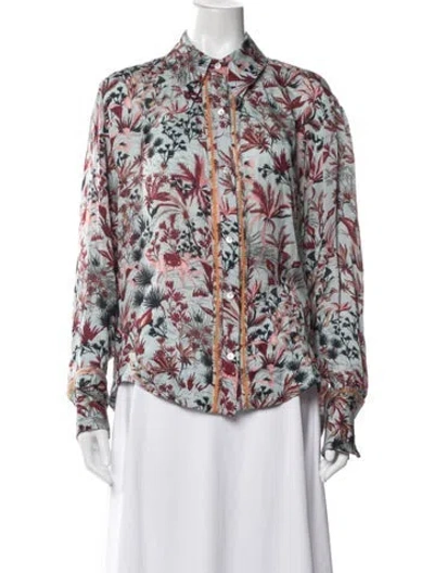 Pre-owned Chufy Floral Print Long Sleeve Button-up Top In White