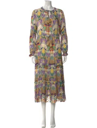 Pre-owned Chufy Floral Print Midi Length Dress In Green