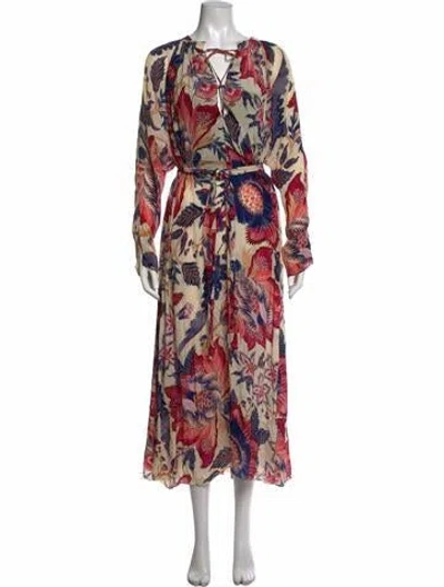 Pre-owned Chufy Floral Print Midi Length Dress In Neutrals