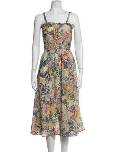 Pre-owned Chufy Floral Print Midi Length Dress In Neutrals