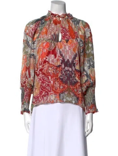 Pre-owned Chufy Floral Print Mock Neck Blouse