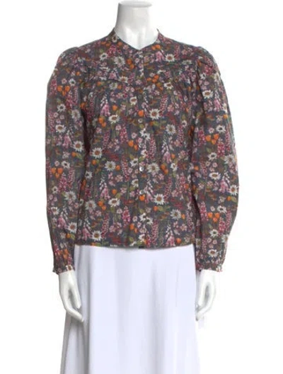 Pre-owned Chufy Floral Print Mock Neck Blouse In Blue