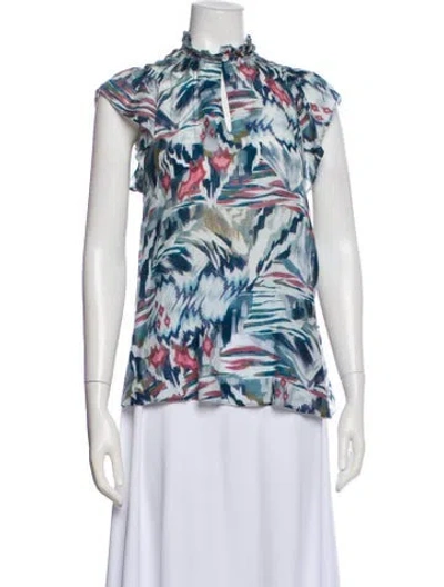 Pre-owned Chufy Floral Print Mock Neck Blouse In Blue