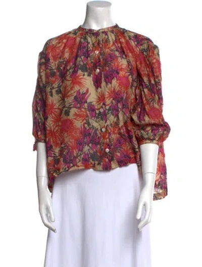 Pre-owned Chufy Floral Print Mock Neck Blouse In Pink