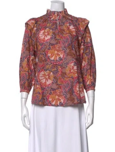 Pre-owned Chufy Floral Print Mock Neck Blouse In Pink