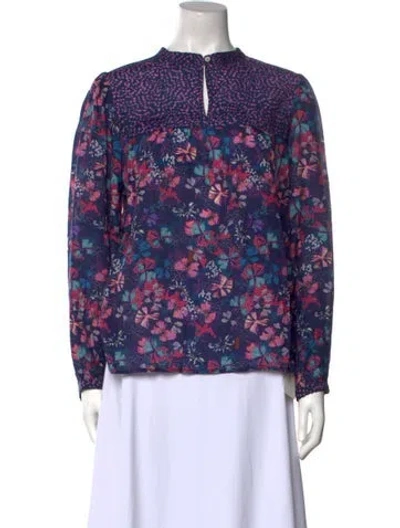 Pre-owned Chufy Floral Print Mock Neck Blouse In Purple