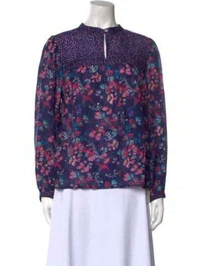 Pre-owned Chufy Floral Print Mock Neck Blouse In Purple