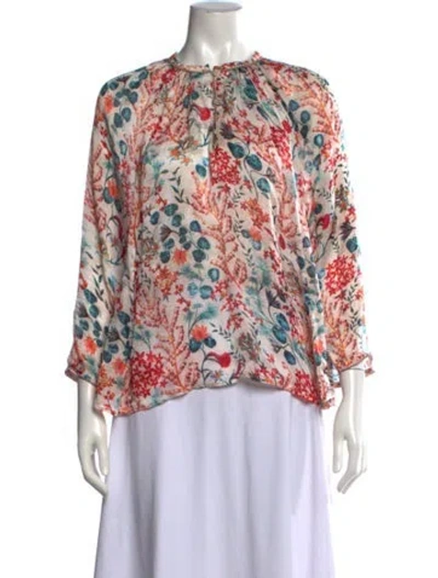 Pre-owned Chufy Floral Print Mock Neck Blouse In Red