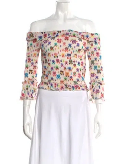 Pre-owned Chufy Floral Print Off-the-shoulder Blouse In White